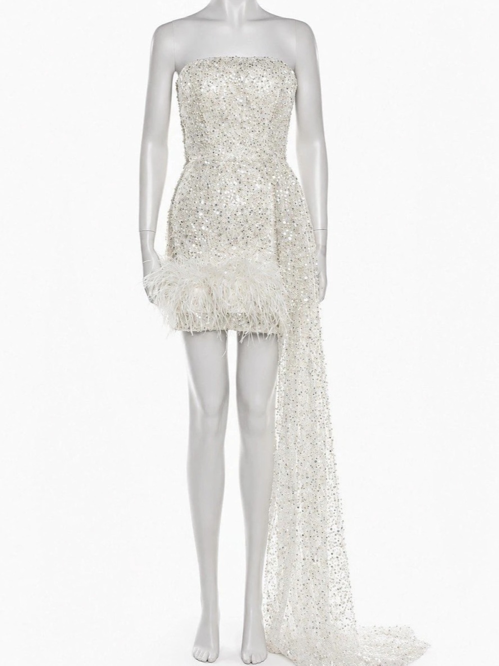 Strapless Mini Dress with Train in White New with tags Portia and Scarlett